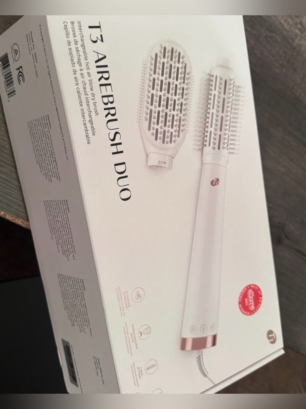 T3 Airebrush Duo White & Rose Gold Paddle and Round Brush Set
